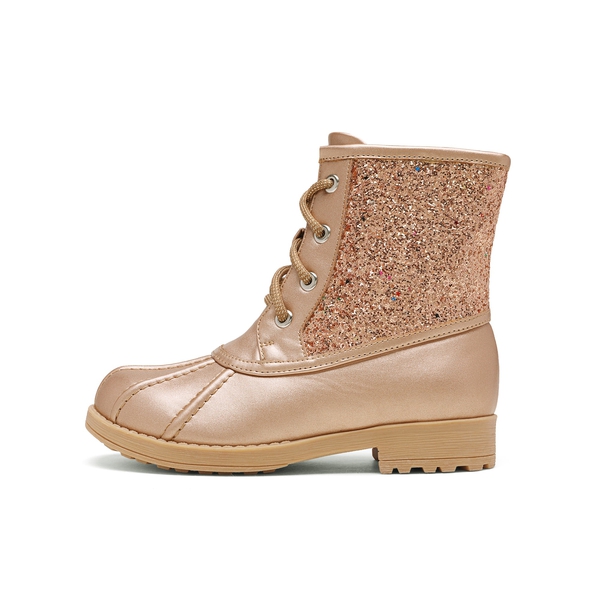 Girls Side Zipper Leather Glitter Boots - ROSE GOLD - 1